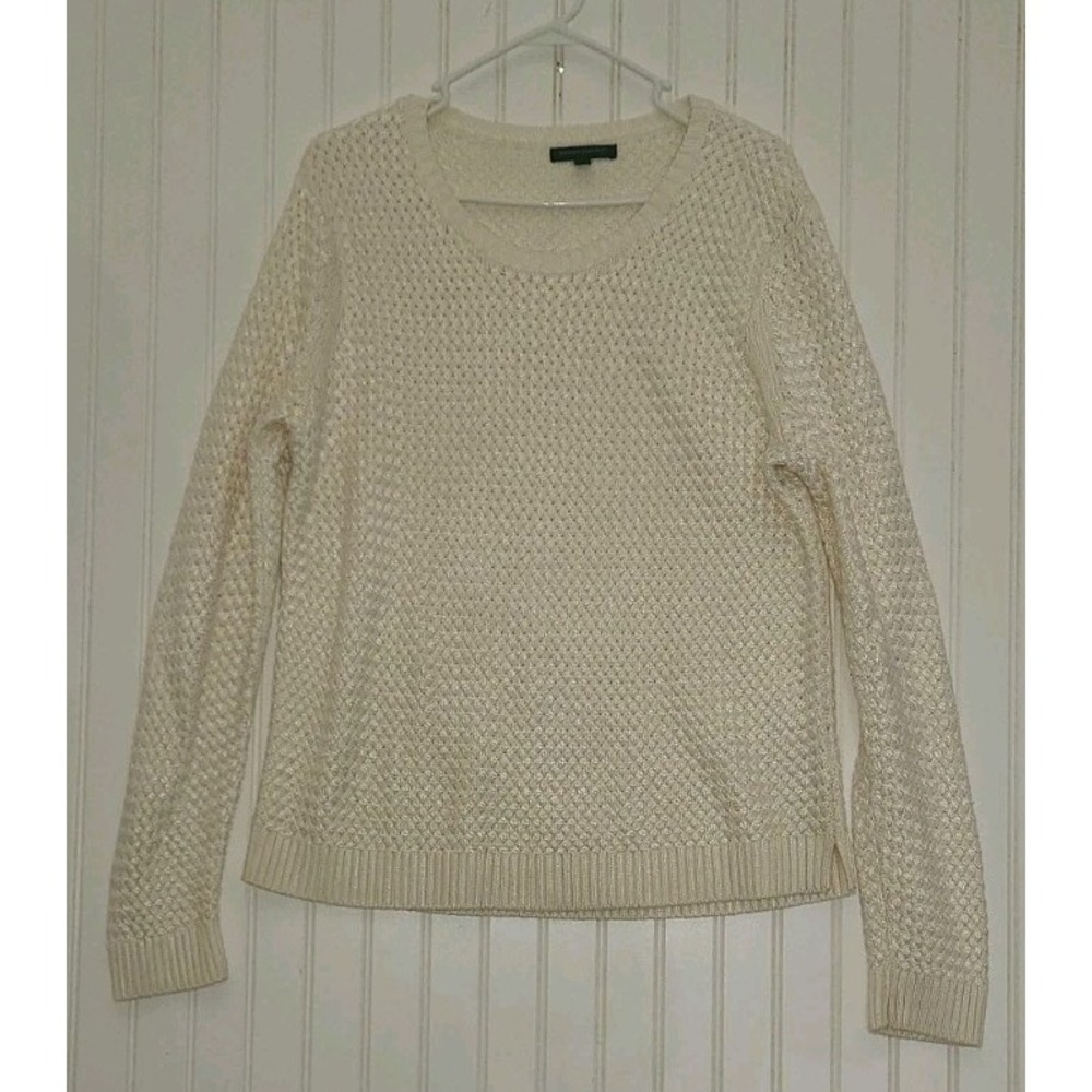 Banana Republic Ivory Knit Basket Weave Cottage Crew Neck Sweater XL